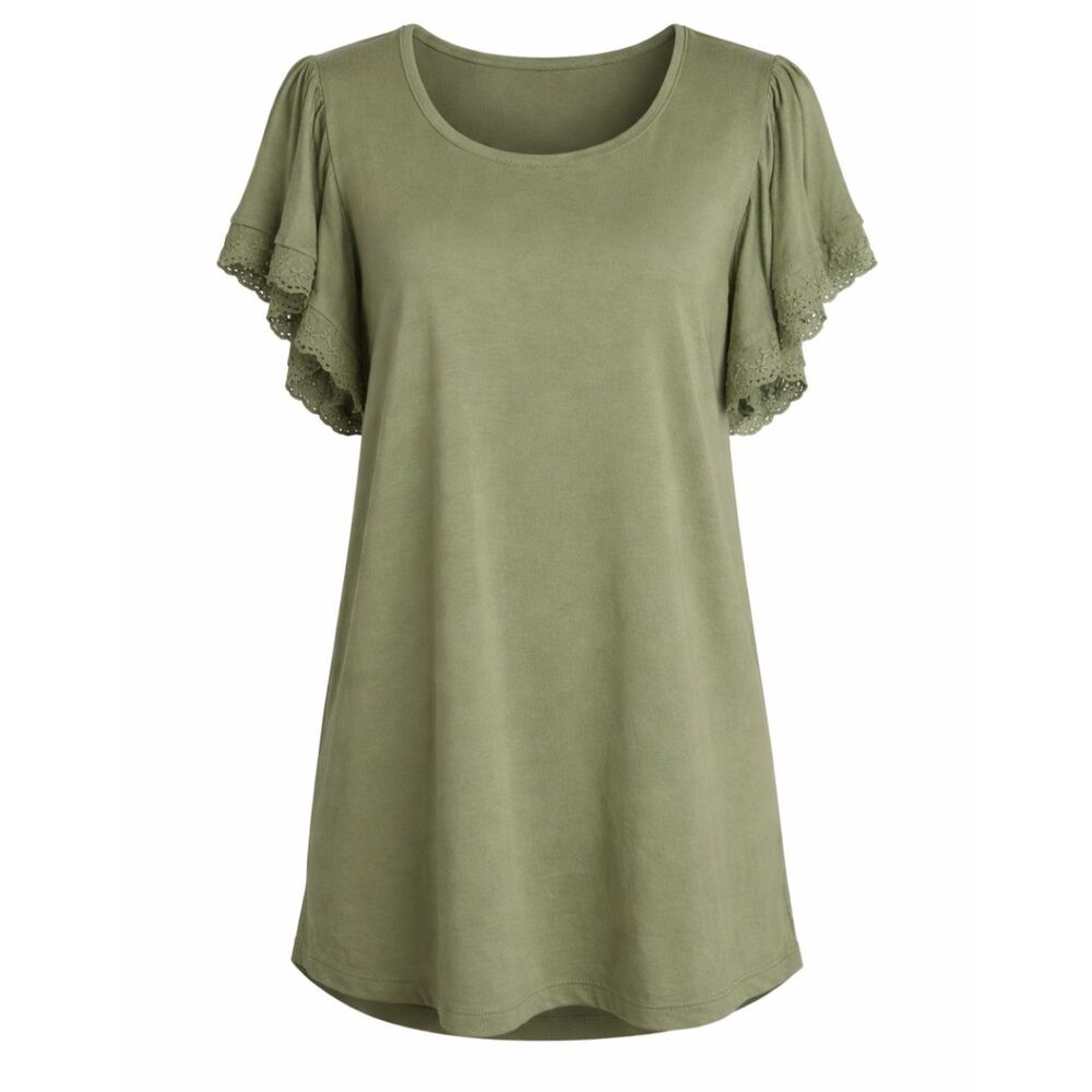 TIME & TRU RELAXED FIT SCOOP NECK CASUAL CUTE DAILY WEAR EYELET TRIM TOP SIZE XL